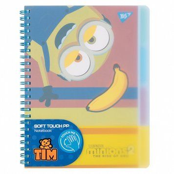 Записна книга блокнот YES Minions А5 80 аркушів софт-тач пласт. обкладинка подвійна cпіраль (765739) 765739 фото