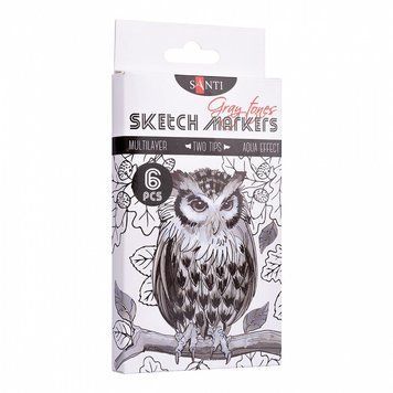 Набір скетч-маркерів Santi sketch Gray tones 6 шт (390544) 390544 фото