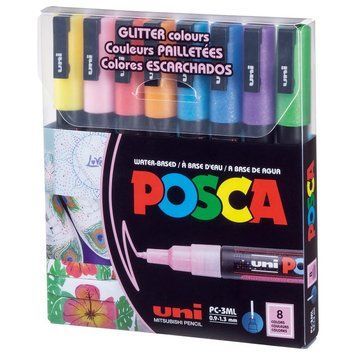 Набір маркерів Uni POSCA Glitter Color 8 шт 0,9-1,3 мм (PC-3ML GLITTER COLOR 8C) PC-3ML GLITTER COLOR 8C фото