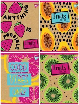 Зошит в лінію 18 л Yes "Fruits color" крафт, білила А5 мікс 4 дизайну (765097) 765097 фото