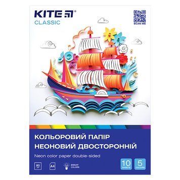 Папір кольоровий неоновий Kite Classic А4 5 кольорів 10 арк (K-252) K-252 фото