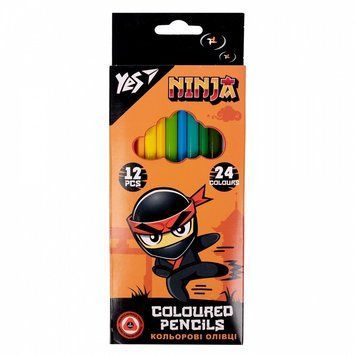 Олівці кольорові двосторонні YES Ninja 12шт./24 кольори (290707) 290707 фото