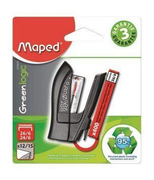 Степлер пластиковий компактний Maped GREENLOGIC MINI 15 аркушів, скоби №24,6, 26,6 асорті (MP.353010) MP.353010 фото