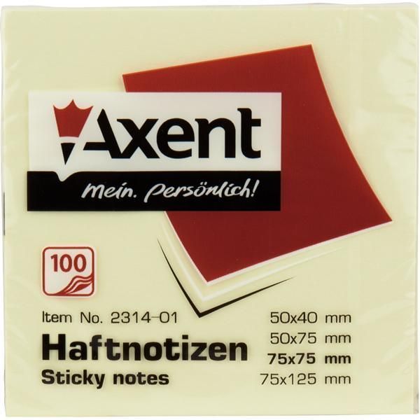 Блок паперу для нотаток клейкий шар Axent 75х75мм 100л жовтий 2314-01-A 2314-01-A фото