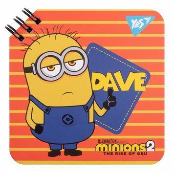 Записна книга блокнот YES Minions 110х110 мм 80 аркушів без розмітки карт. обкладинка подвійна cпіраль 151753 фото