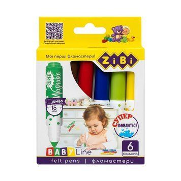Фломастери ZiBi SUPERWASHABLE SUPER JUMBO BABY Line 6 кольорів (ZB.2816) ZB.2816 фото