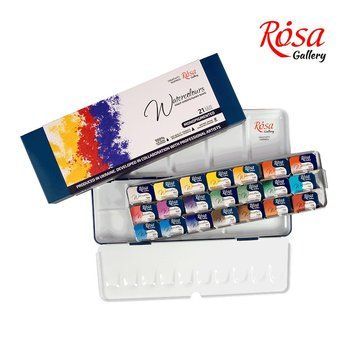 Фарби акварельні ROSA Gallery MONOPIGMENTED 21 колір кювета, Індіго метал. пенал (4823098525721) 4823098525721 фото