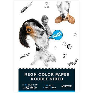 Папір кольоровий двосторонній Kite Dogs А4 10 л/5 неон+5 звич. (k22-288) k22-288 фото