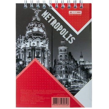 Записна книга блокнот на пружині зверху А6 Buromax METROPOLIS 48арк. клітка червоний картонна обкладинка BM.24645101-05 фото