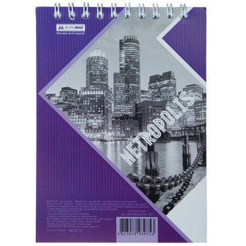 Записна книга блокнот на пружині зверху А6 Buromax METROPOLIS 48арк. клітка фіолетовий картонна обло BM.24645101-07 фото