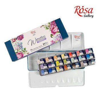 Фарби акварельні ROSA Gallery ROMANTIC 21 колір кювета, Бірюза метал. пенал (4823098525745) 4823098525745 фото