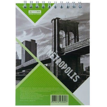 Записна книга блокнот на пружині зверху А6 Buromax METROPOLIS 48арк. клітка салатовий картонна облож BM.24645101-15 фото
