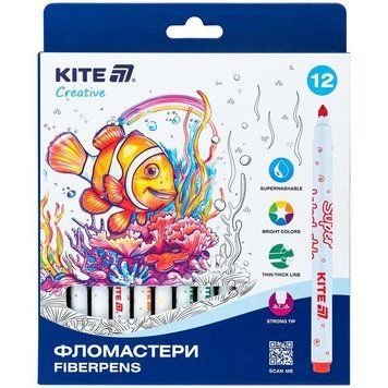 Суперзмивні фломастери Kite Superwashable 12 шт (K-1152) K-1152 фото
