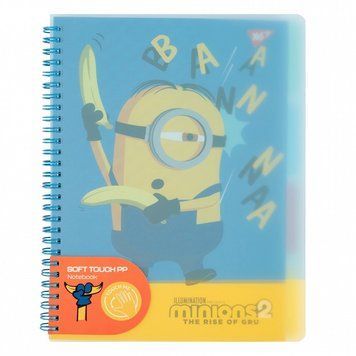 Записна книга блокнот YES Minions В5 80 аркушів лінія софт-тач пласт. обкладинка подвійна спіраль (765743) 765743 фото