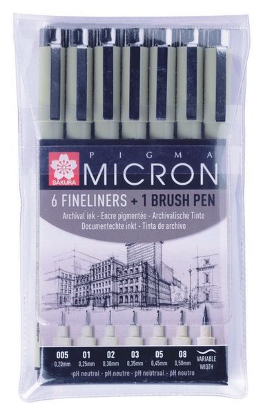 Набір Линеро PIGMA Micron 6шт + PIGMA BRUSH В ПОДАРУНОК, Sakura 8712079397975 фото