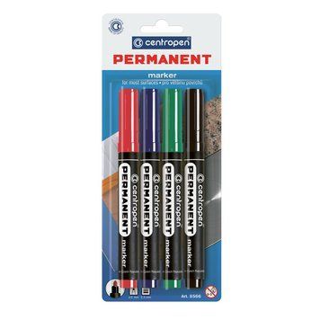 Маркер перманентний Permanent Centropen 2.5 мм цілий набір 4 шт пенал 8566/4/BL 8566/4/BL фото