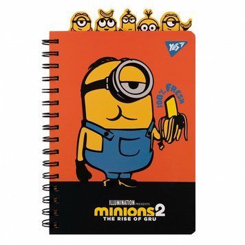 Записна книга блокнот YES Minions А5 80 аркушів лінія карт. обкладинка cпіраль з фігурн. роздільниками 151778 фото