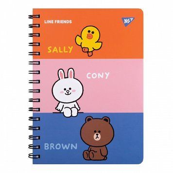 Записна книга блокнот YES Line Friends А5 80 аркушів лінія карт. обкладинка подвійна cпіраль (151770) 151770 фото