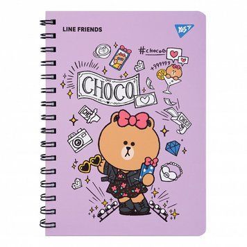 Записна книга блокнот YES Line Friends Choco А5 80 аркушів лінія карт. обкладинка подвійна cпіраль (151771) 151771 фото