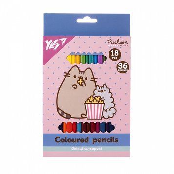 Олівці кольорові тригранні двосторонні Yes Pusheen 18 штук /36 кольорів (290769) 290769 фото