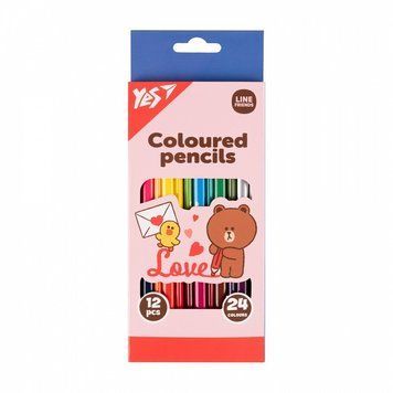 Олівці кольорові двосторонні YES Line Friends. Choco love 12шт./24 кольори (290746) 290746 фото