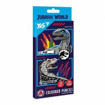 Олівці кольорові двосторонні YES Jurassic World 12шт./24 кольори (290679) 290679 фото
