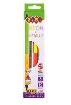 Олівці кольорові ZiBi KIDS LINE NEON+METALLIC 6 шт. 12 кольорів (ZB.2465) ZB.2465 фото