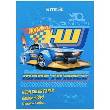 Папір кольоровий неон Kite Hot Wheels А4 (10арк/5кол) (HW24-252) HW24-252 фото