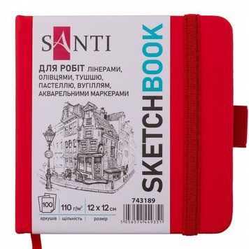 Скетчбук для графіки Santi 12х12 см 100 арк. 110г/м2 червоний (743189) 743189 фото