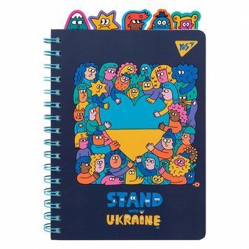 Записна книга блокнот YES Stand with Ukraine А5 96 аркушів клітинка карт. обкладинка подвійна cпіраль (151838) 151838 фото