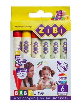 Олівці воскові ZiBi BABY Line SUPER JUMBO круглий 6 кольорів (ZB.2484) ZB.2484 фото