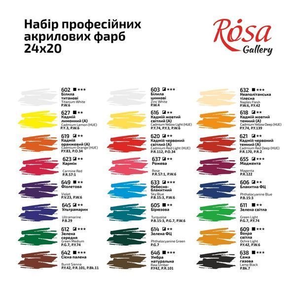 Набір акрилових фарб ROSA Gallery 24х20 мл (4823098538172) 4823098538172 фото