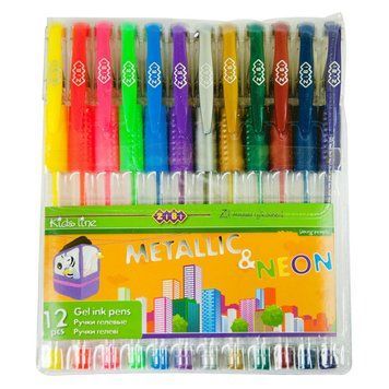 Набір ручок ZiBi 12шт гель NEON+METALLIC асорті ZB.2205-99 ZB.2205-99 фото