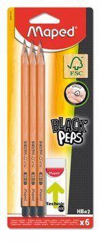 Олівець графітовий Maped Black Peps HB блістер 6шт (MP.850017FC) MP.850017FC фото