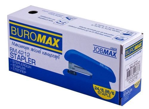 Степлер пластиковий Buromax 20 аркушів 105х31х55 мм скоби №24,27 синій (BM.4212-02) BM.4212-02 фото