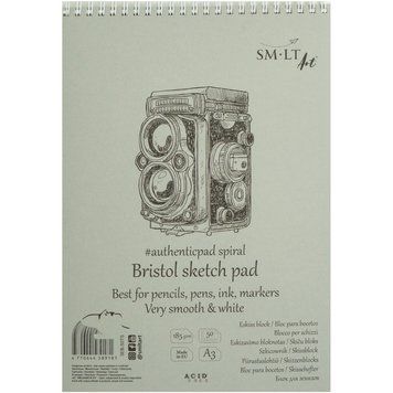 Альбом для ескізів на спіралі SMILTAINIS AUTHENTIC (Bristol) А3 185г/м2 50 арк. білий та гладкий папір 4770644589181 фото