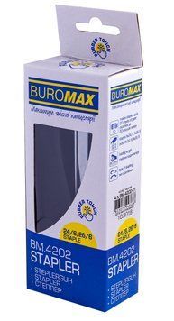 Степлер пластиковий Buromax Rubber Touch 20 л. 127х54х33 мм скоби №24, 26 чорний (BM.4202-01) BM.4202-01 фото