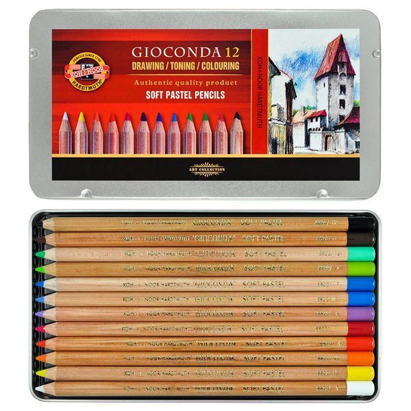 Пастельні олівці Koh-i-noor Gioconda набір 12 кольорів мелалл пенал (8827012005PL) 8827012005PL фото