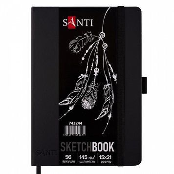 Скетчбук для графіки Santi 15х21 см 56 арк. чорний папір 145г/м2 (743244) 743244 фото