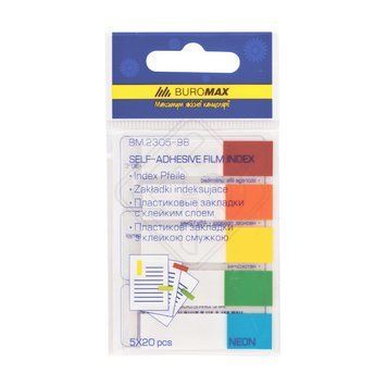 Закладки Buromax пластикові NEON 45х12мм 5х20 листів асорті BM.2305-98 BM.2305-98 фото