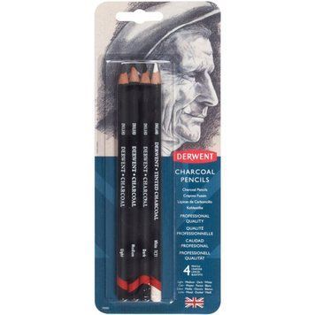 Олівці вугільні Derwent Charcoal набір 4шт у блістері (636638000015) 636638000015 фото