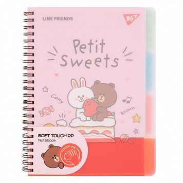 Записна книга блокнот YES Line Friends А5 80 аркушів лінія софт-тач пласт. обкладинка подвійна cпіраль 765737 фото
