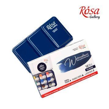 Фарби акварельні ROSA Gallery CLASSIC 12 кольорів кювета, Індіго метал. пенал (4823098525677) 4823098525677 фото