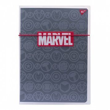 Записна книга блокнот YES MARVEL BLACK А4 48 аркушів клітинка в пласт. папці з малюнком (764425) 764425 фото
