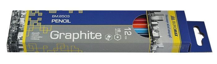 Олівець графітовий Buromax НВ Grphit асорті з білою смугою з ластиком карт. коробка BM.8503 BM.8503 фото