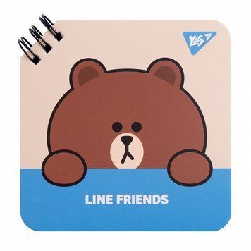 Записна книга блокнот YES Line Friends Brown 110х110 мм 80 аркушів без розмітки карт. обкладинка подвійна 151749 фото