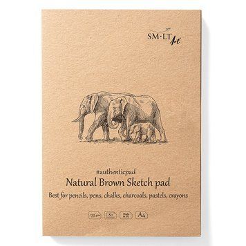 Блокнот-склейка для ескізів SMILTAINIS AUTHENTIC А4 135г/м2 80 арк. коричневий колір (4770644592389) 4770644592389 фото