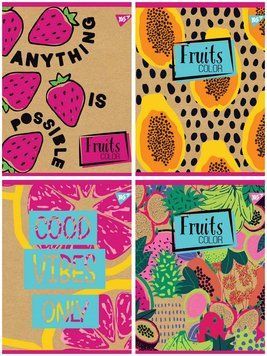 Зошит в клітку 18 л Yes "Fruits color" крафт, білила А5 мікс 4 дизайну (765087) 765087 фото