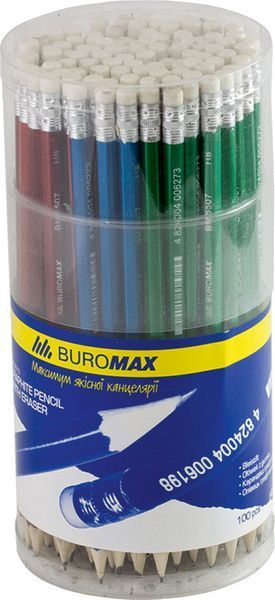 Олівець графітовий Buromax НВ асорті металік з ластиком туба BM.8507 BM.8507 фото