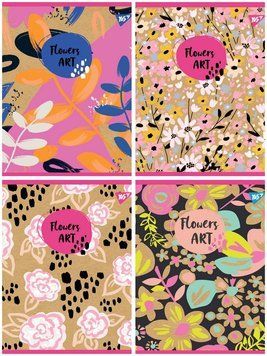 Зошит в лінію 18 л Yes "Flowers art" крафт, білила+глітер А5 мікс 4 дизайну (765090) 765090 фото